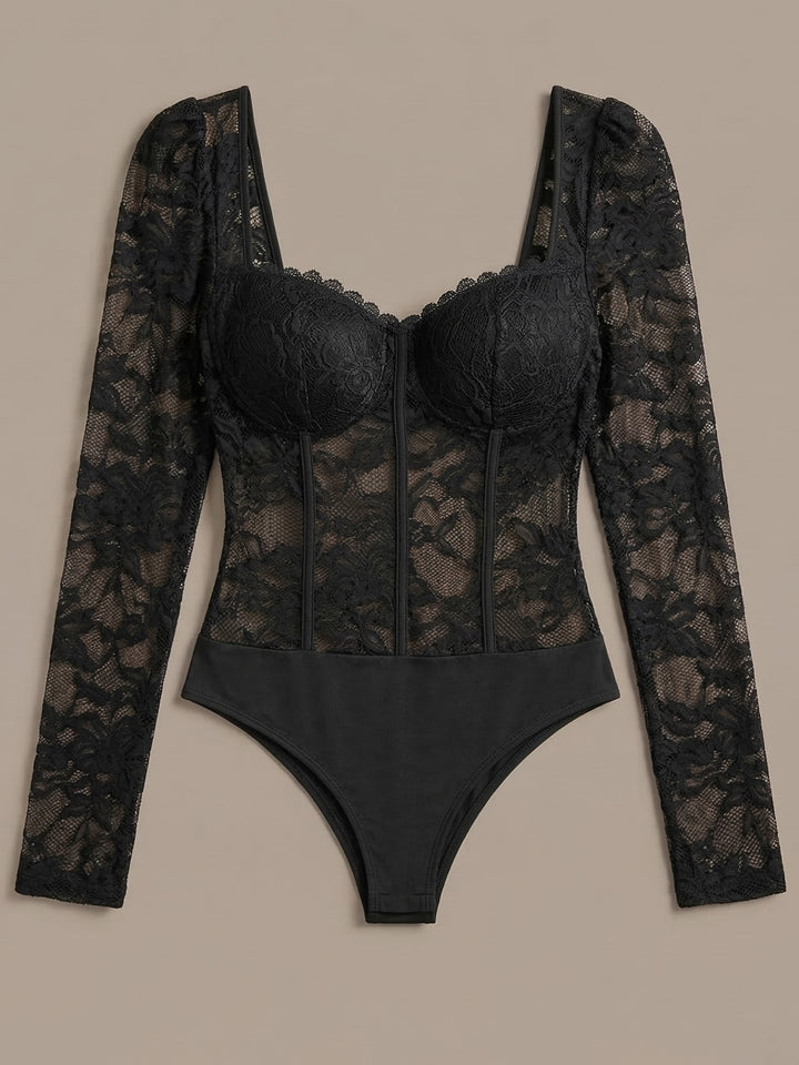 Black Lace Detail Fitted Bodysuits