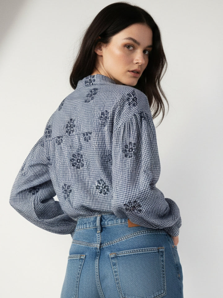Blue Floral Printed Textured Shirt