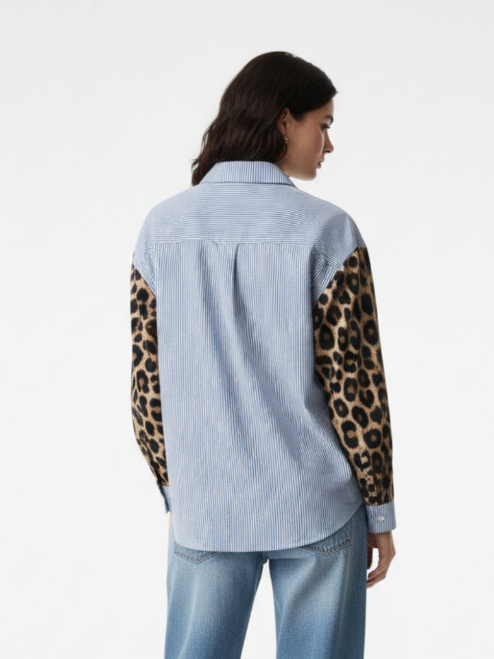 Multi Contrast Animal Printed Sleeves Shirt