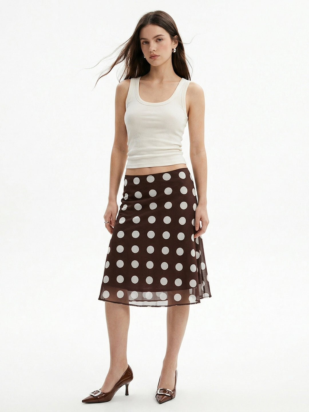 Brown Polka Printed Skirt