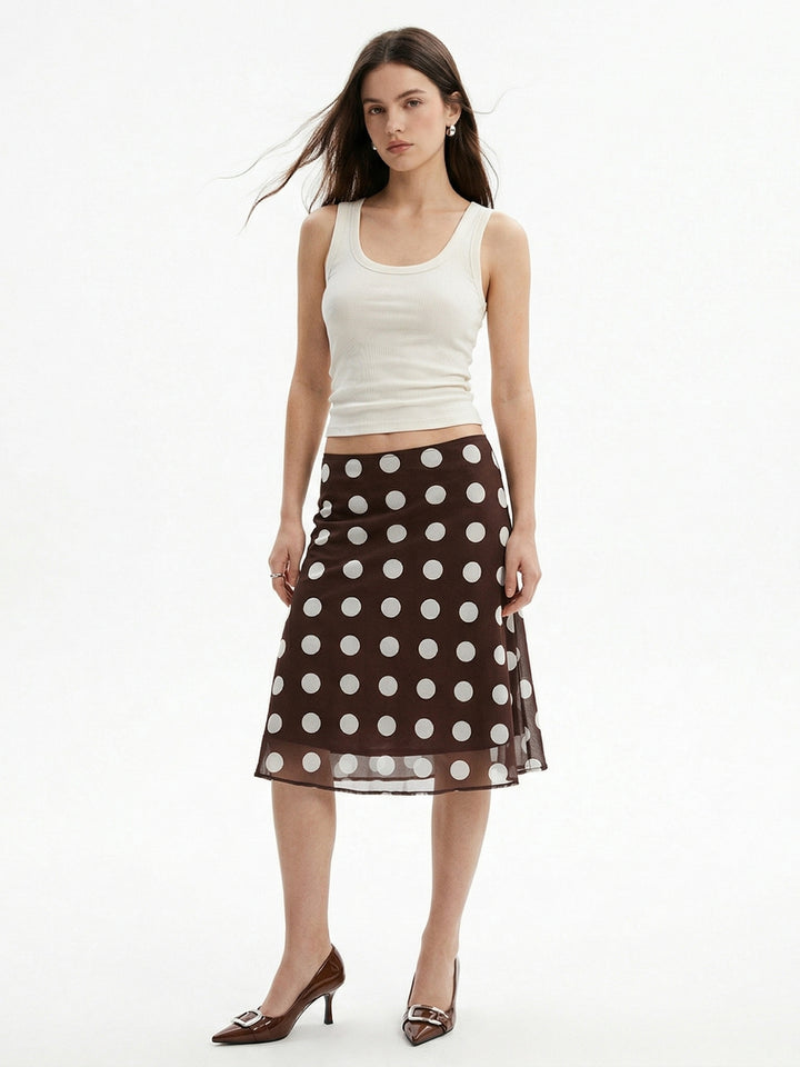 Brown Polka Printed Skirt