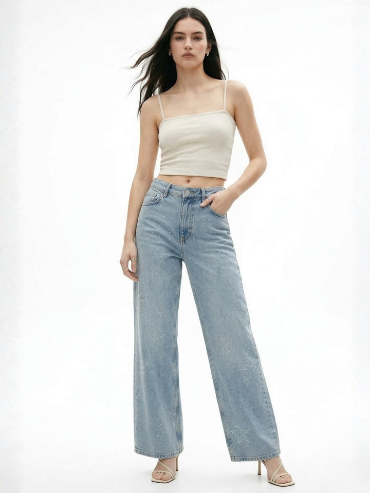 Light Blue Studded Denim Jeans