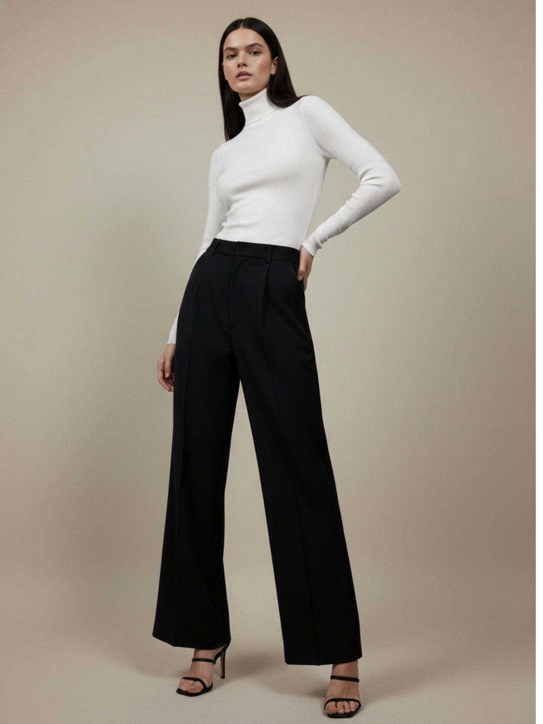 White Basic Solid High Neck Top