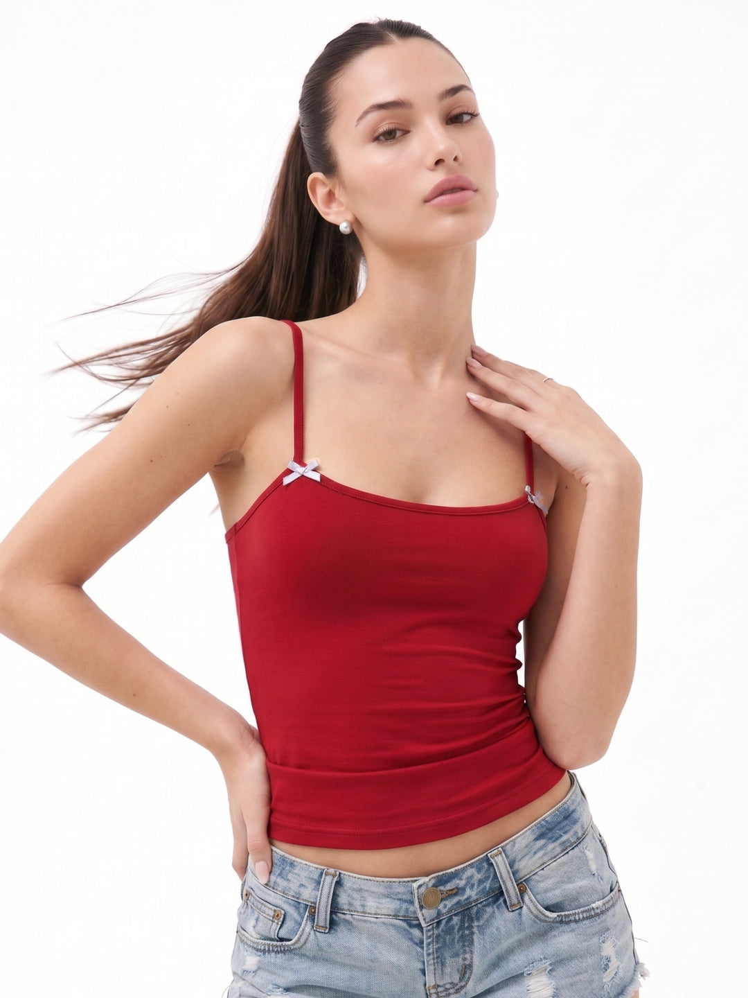 Red Spaghetti Strap Fitted Tank