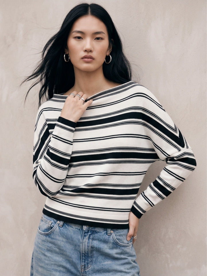 Cream Off-Shoulder Thick Striped Top