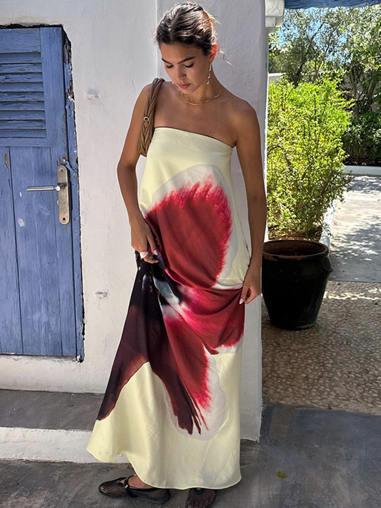 Red Strapless Maxi With Floral Detail