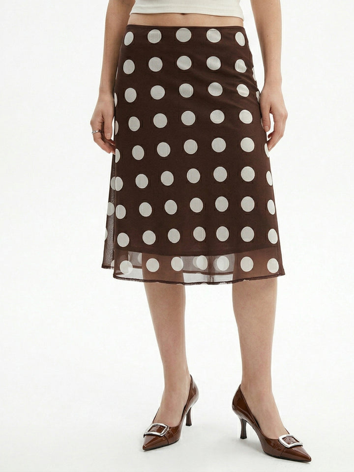 Brown Polka Printed Skirt