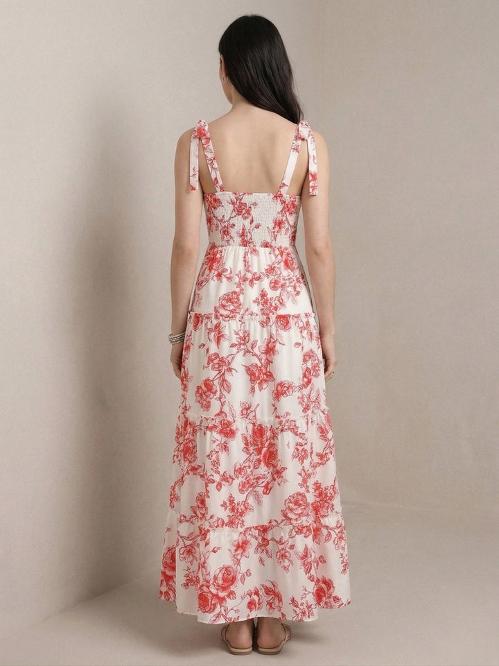 Pink Sleeveless Shoulder Tie-Up Printed Dress