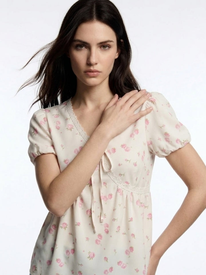 White Printed Relaxed Blouson