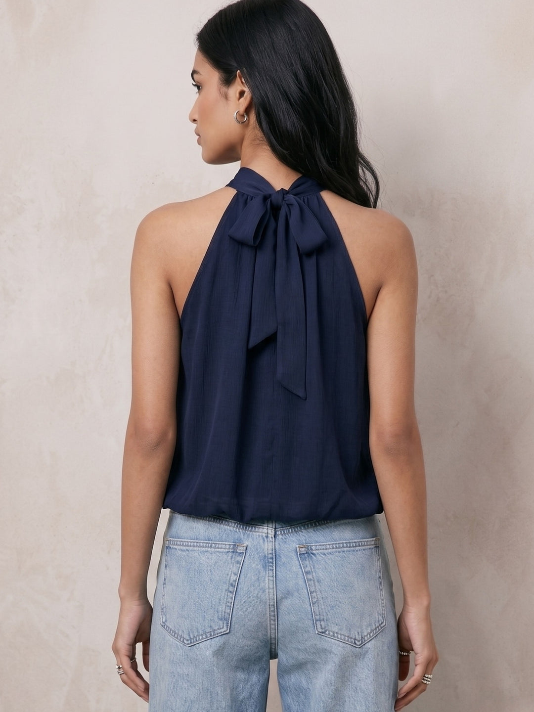 Navy Blue Halter Neck Flouncy Top