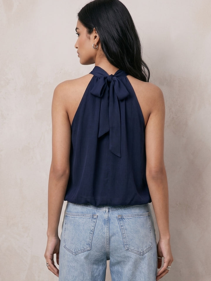 Navy Blue Halter Neck Flouncy Top