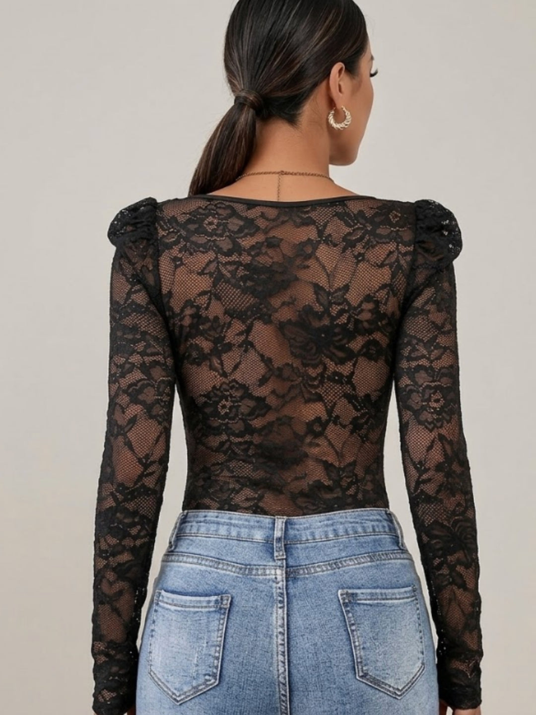 Black Lace Detail Fitted Bodysuits