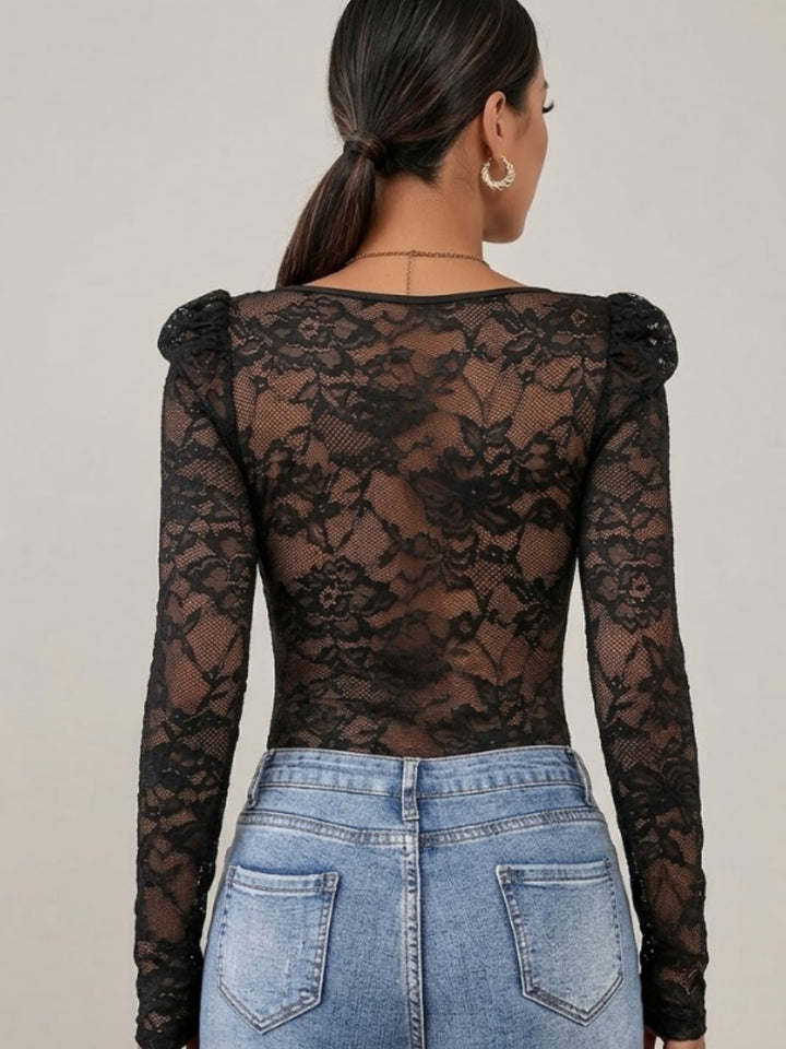 Black Lace Detail Fitted Bodysuits
