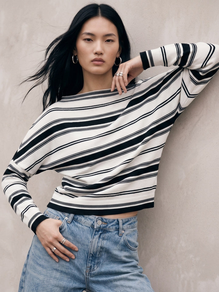 Cream Off-Shoulder Thick Striped Top
