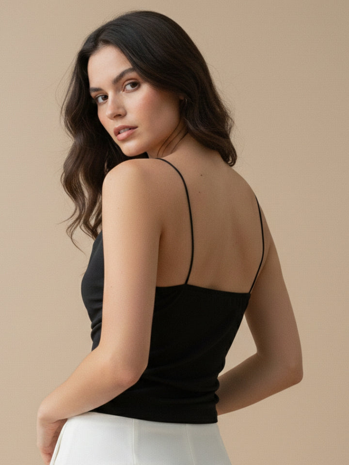 Black Cowl Neck Tank Top