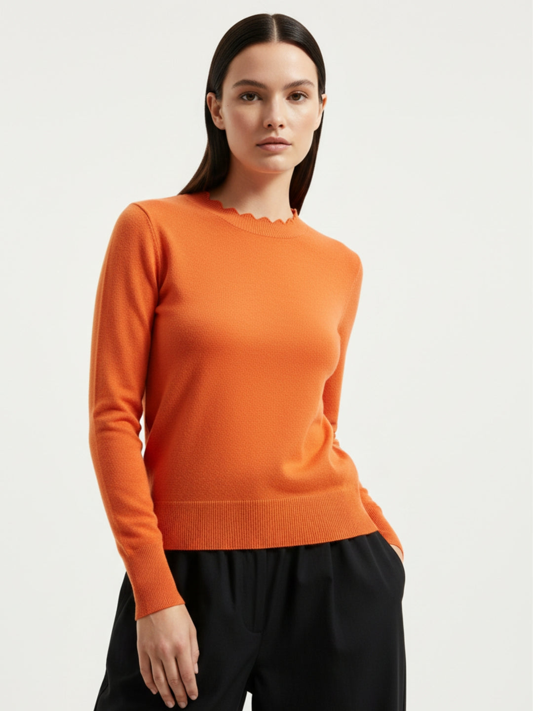 Orange Full Sleeve Crew Neck Regular Sweater