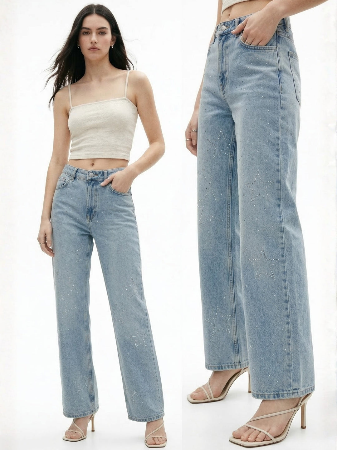 Light Blue Studded Denim Jeans