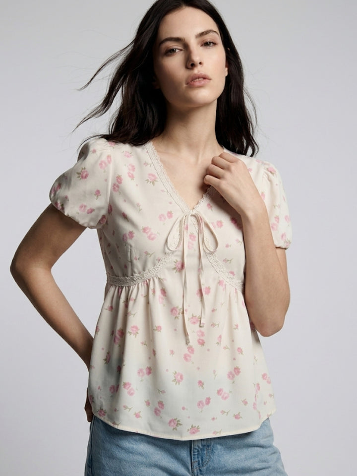 White Printed Relaxed Blouson