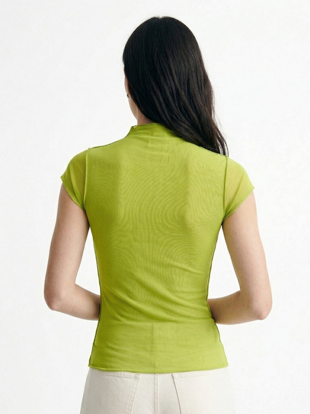 Green Short Sleeve Mock Neck Fitted Top