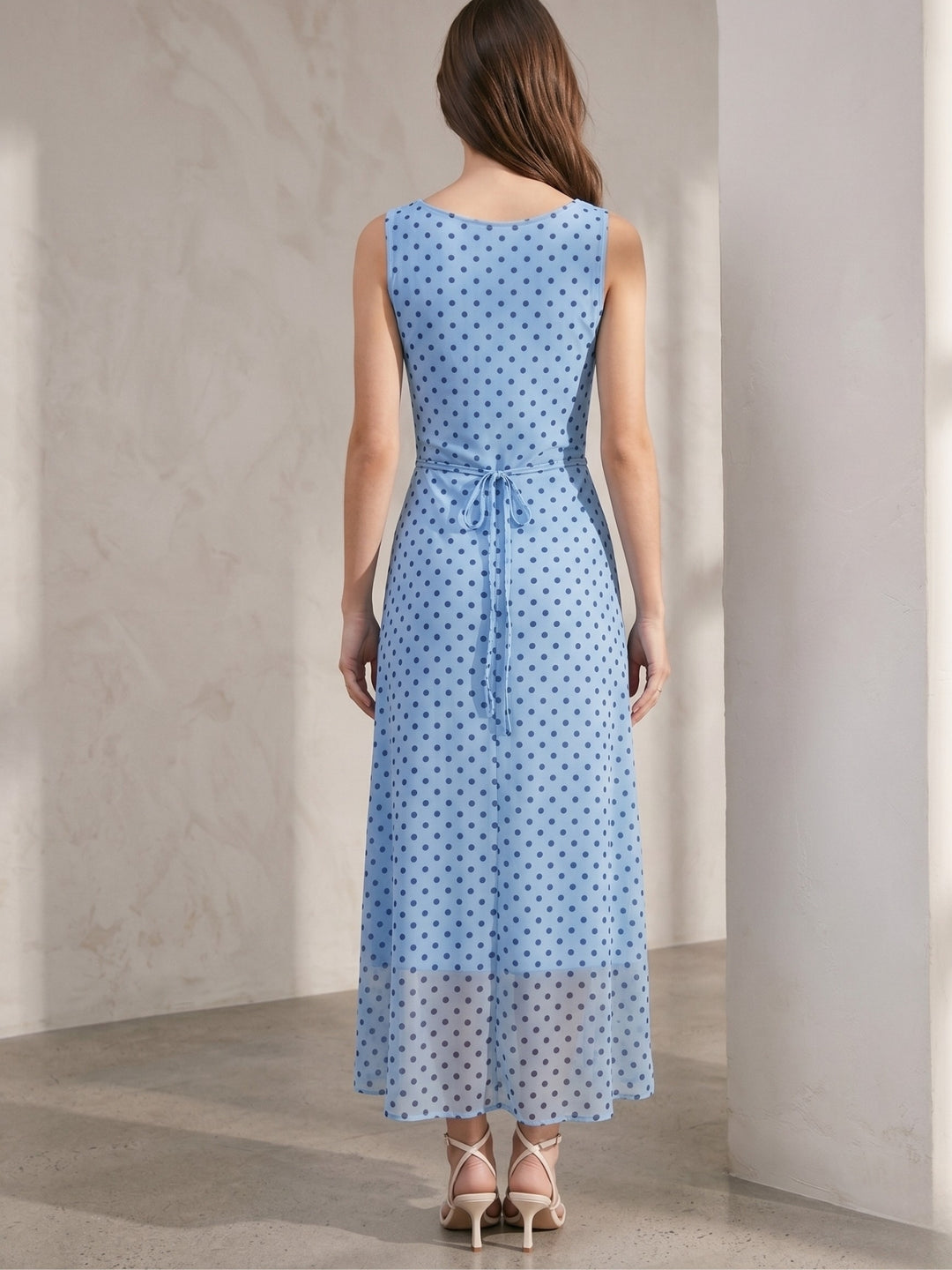Blue Front Twisted Polka Printed Dress