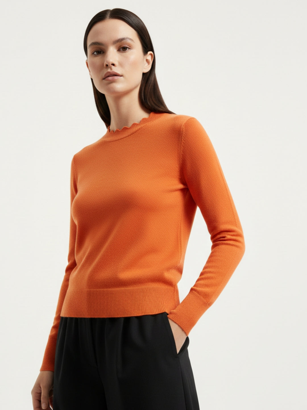 Orange Full Sleeve Crew Neck Regular Sweater