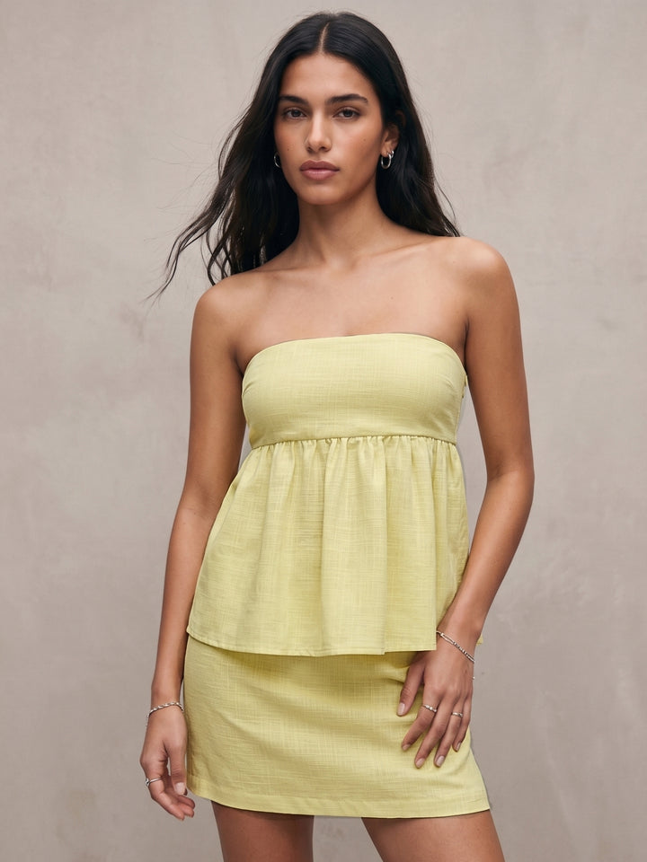 Yellow Off Shoulder Top And Skirt Set