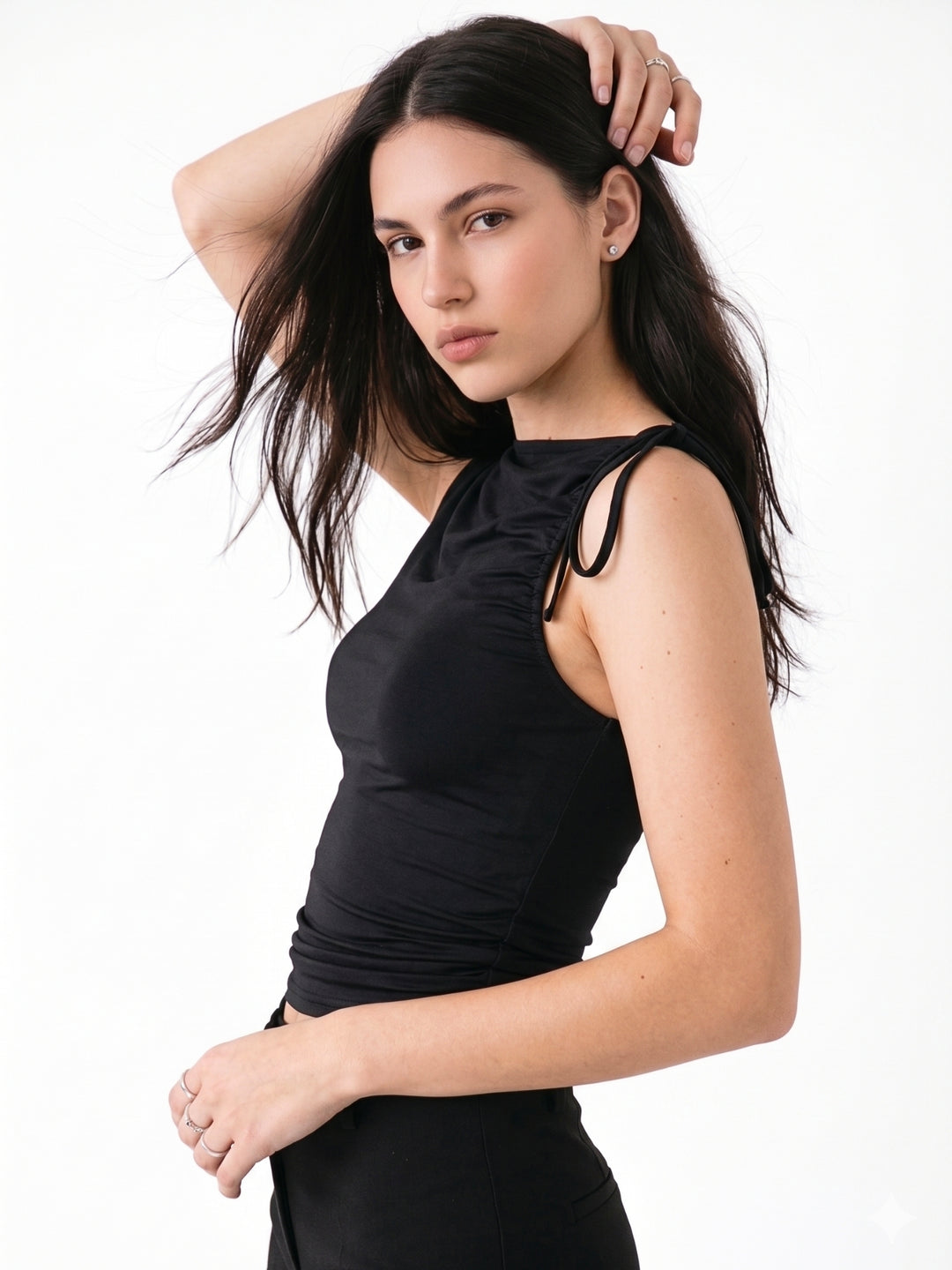 Black Gathered Sleeve Top