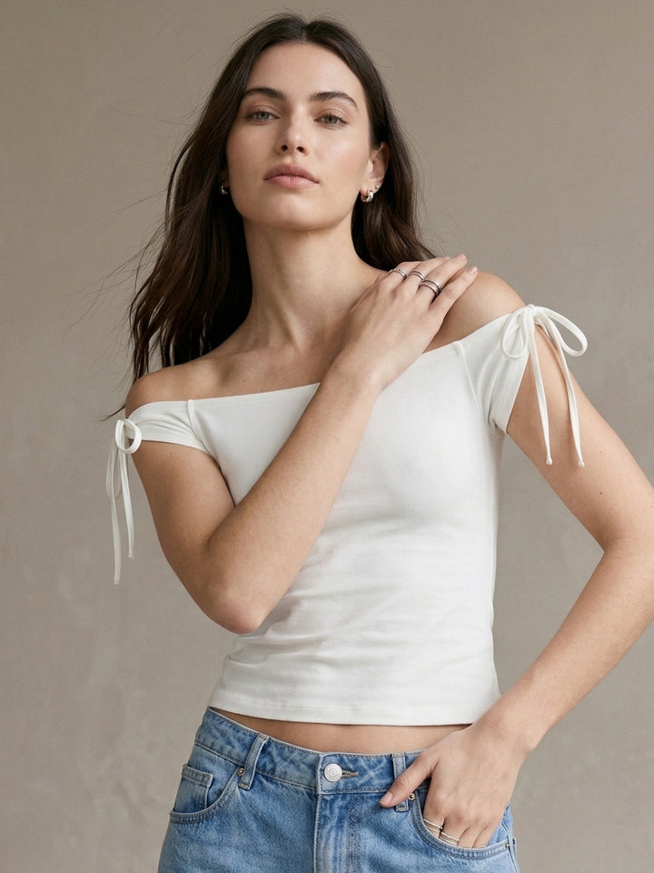 White Off Shoulder Fitted Top