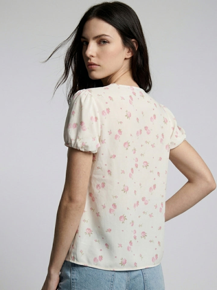 White Printed Relaxed Blouson