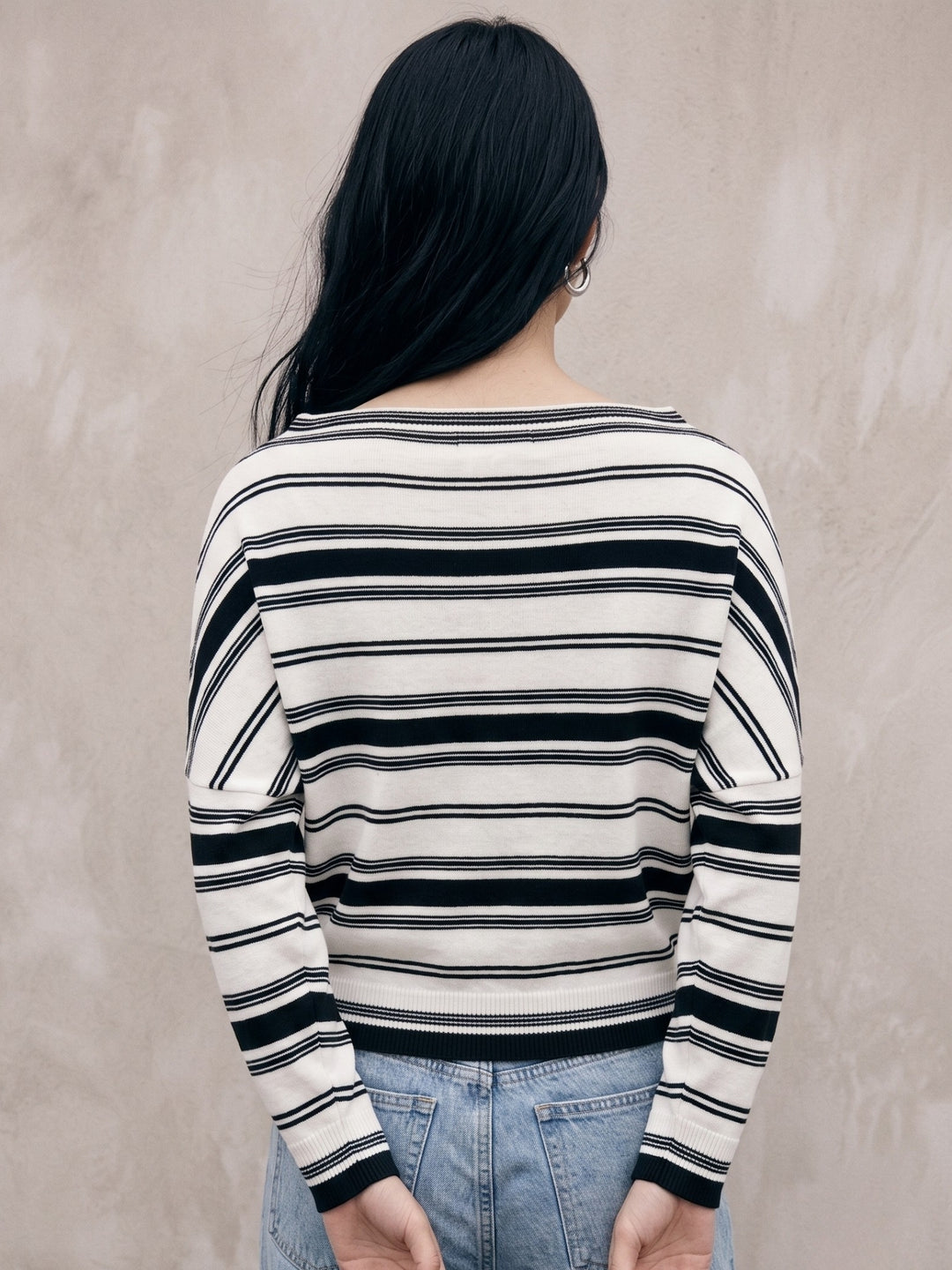 Cream Off-Shoulder Thick Striped Top