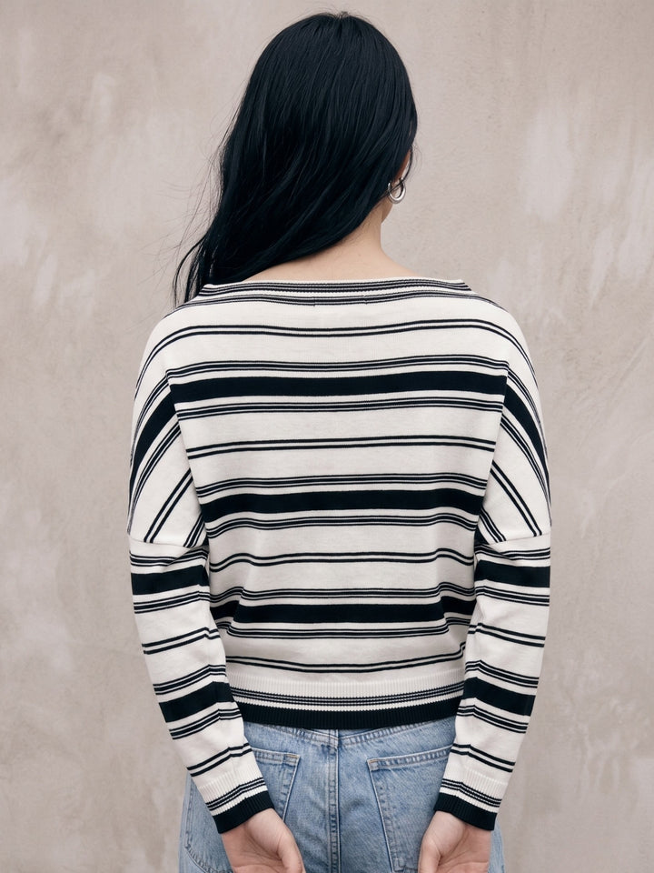 Cream Off-Shoulder Thick Striped Top