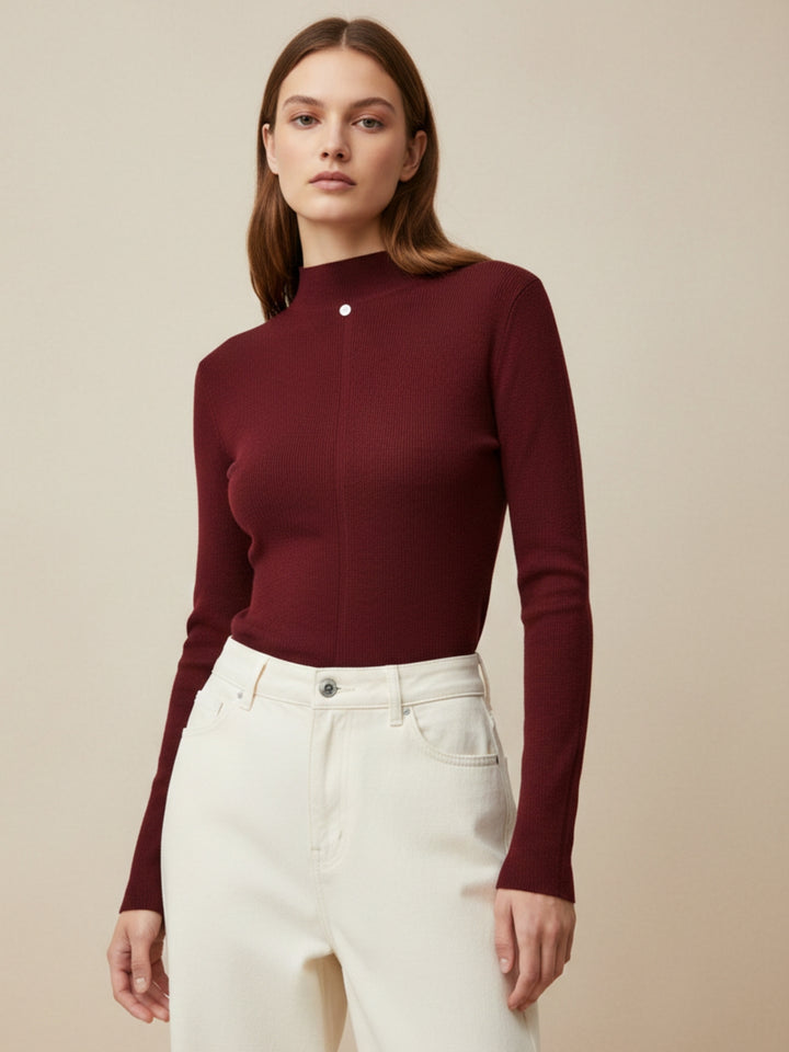 Wine Centre Seam Detailed High Neck Top
