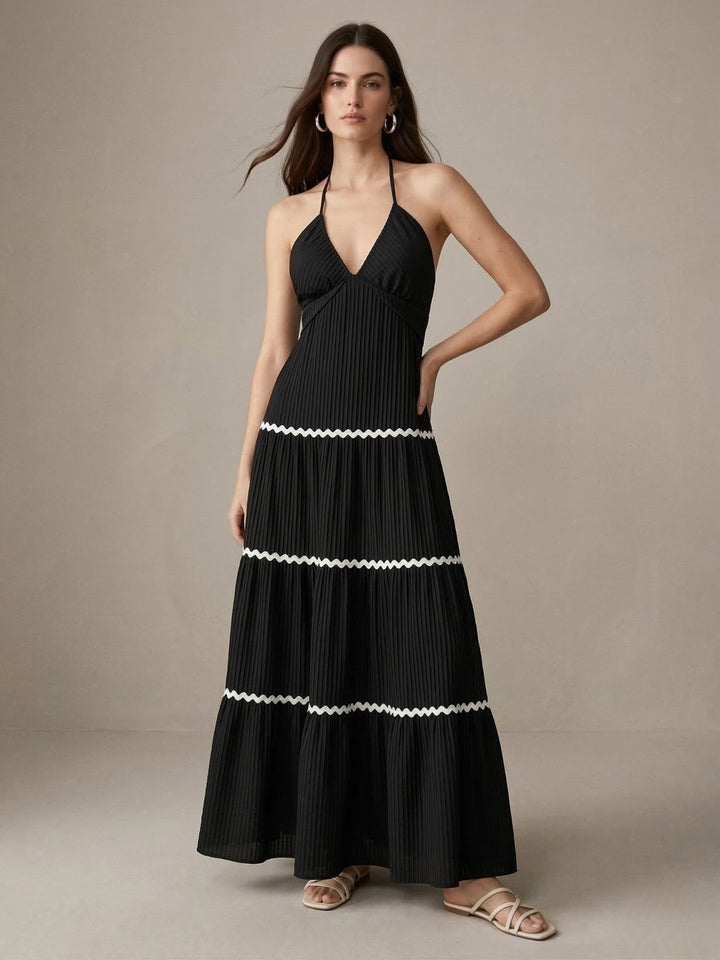 Black Halter Neck Tiered Dress