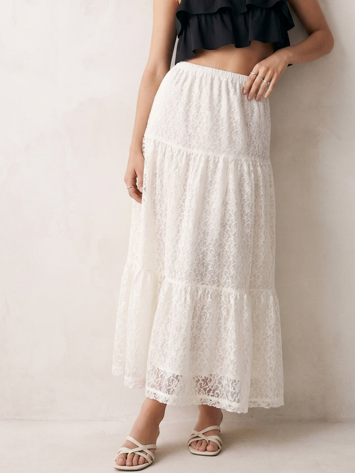 White Tiered Lace Skirt