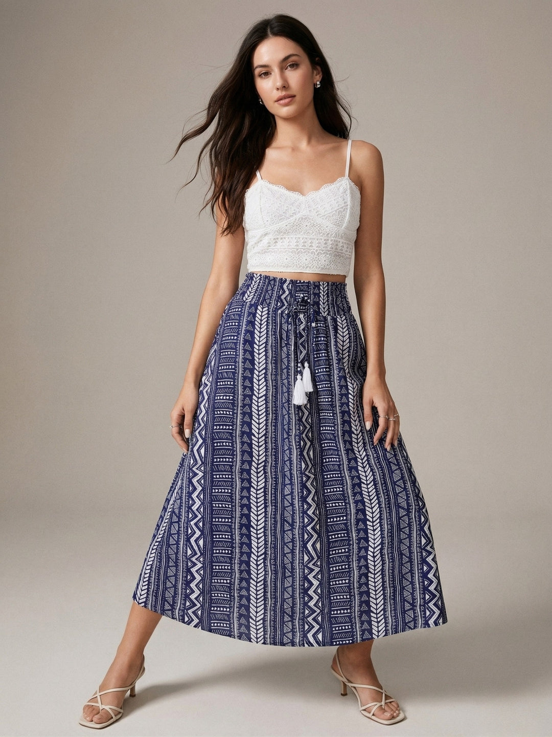 Blue High Waist Printed Skirt