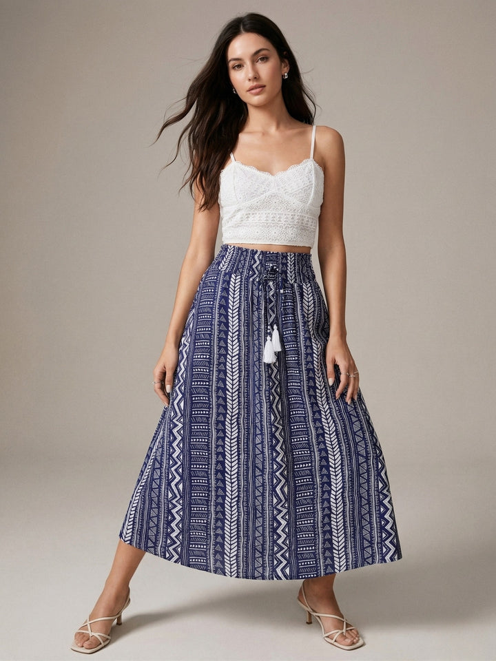 Blue High Waist Printed Skirt