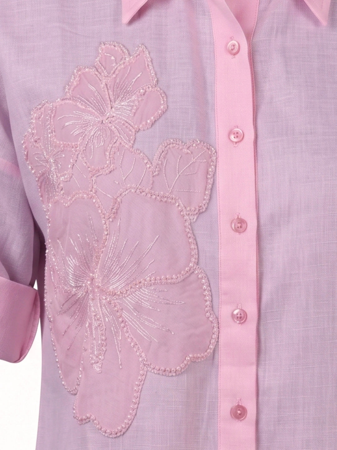 Light Pink Floral Embroidered Applique Shirt