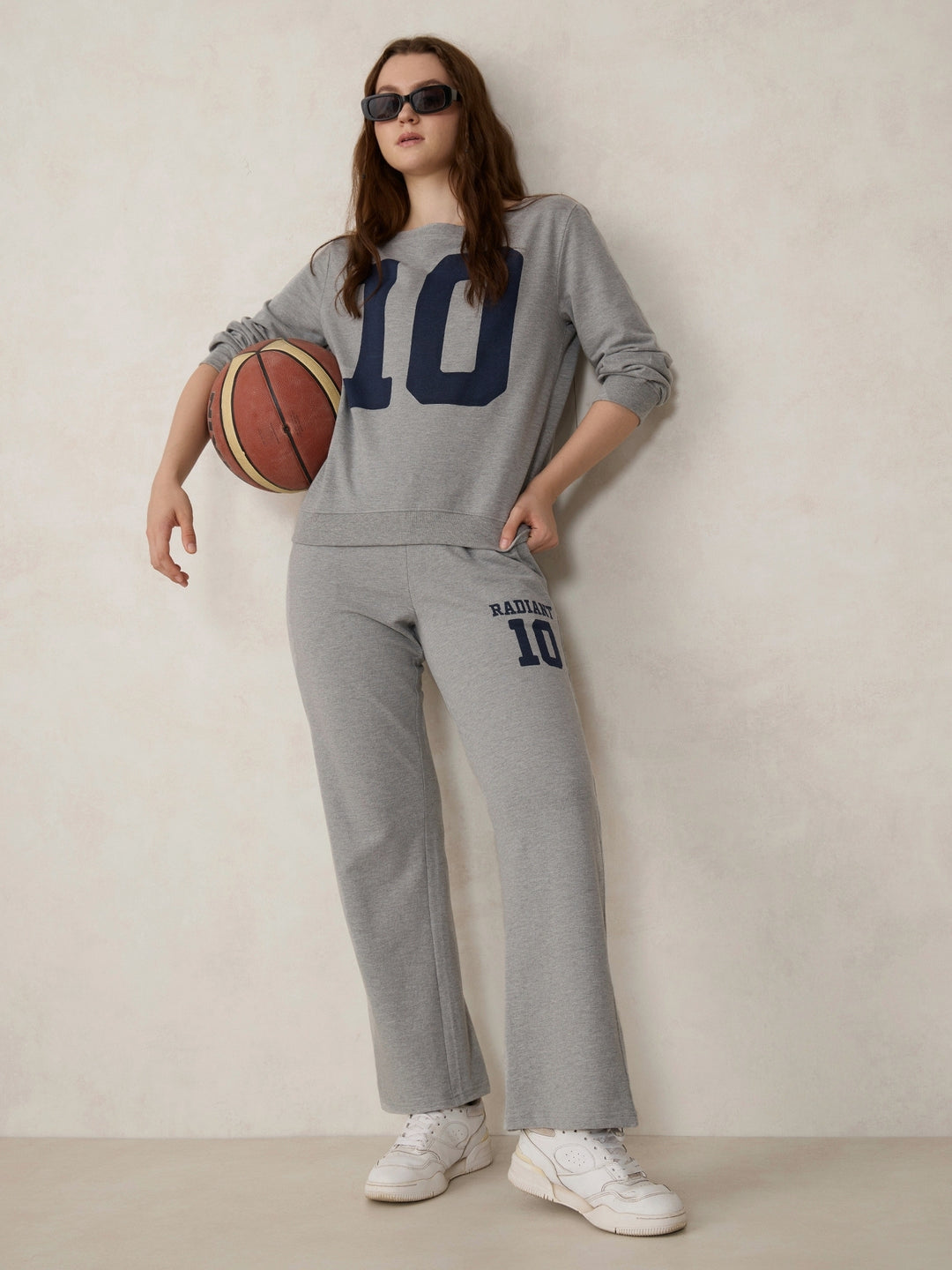 Grey Broad Neck Sweatshirt And Bottom Co-Ord