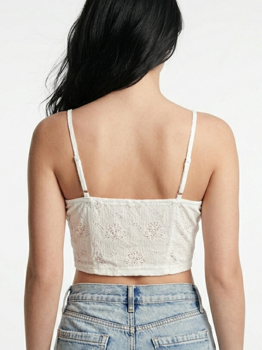 White Spaghetti Lace Ruffle Top
