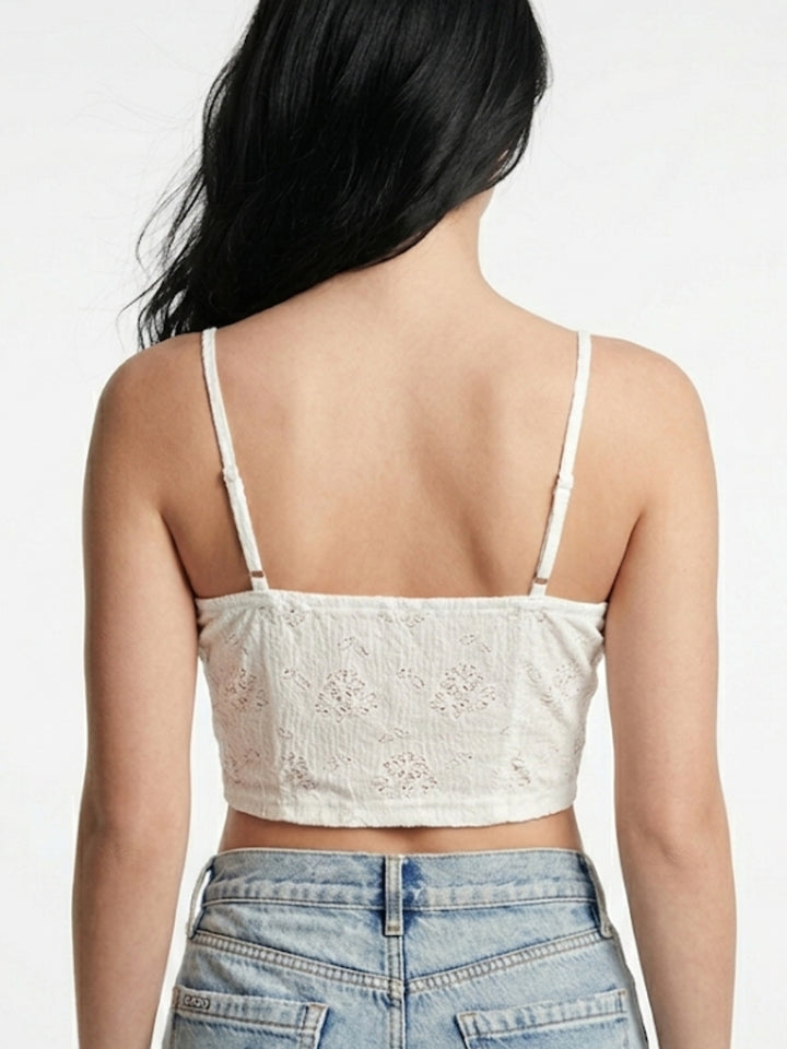 White Spaghetti Lace Ruffle Top