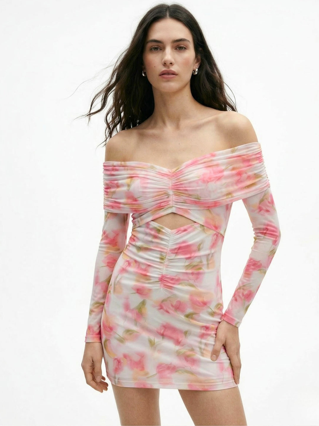 Multi Blurred Floral Cut-Out Mini Dress
