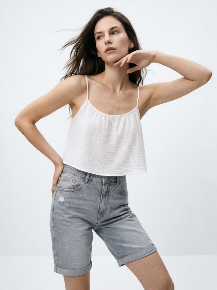 Blue Rolled Up Hem Denim Shorts