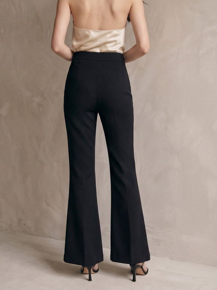 Black High Waist Metal Trim Pant