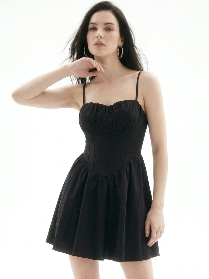 Black Spaghetti Strap Corset Detail Dress