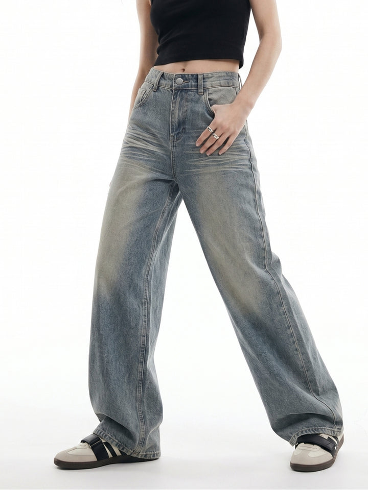 Blue Tinted Washed Baggy Jeans