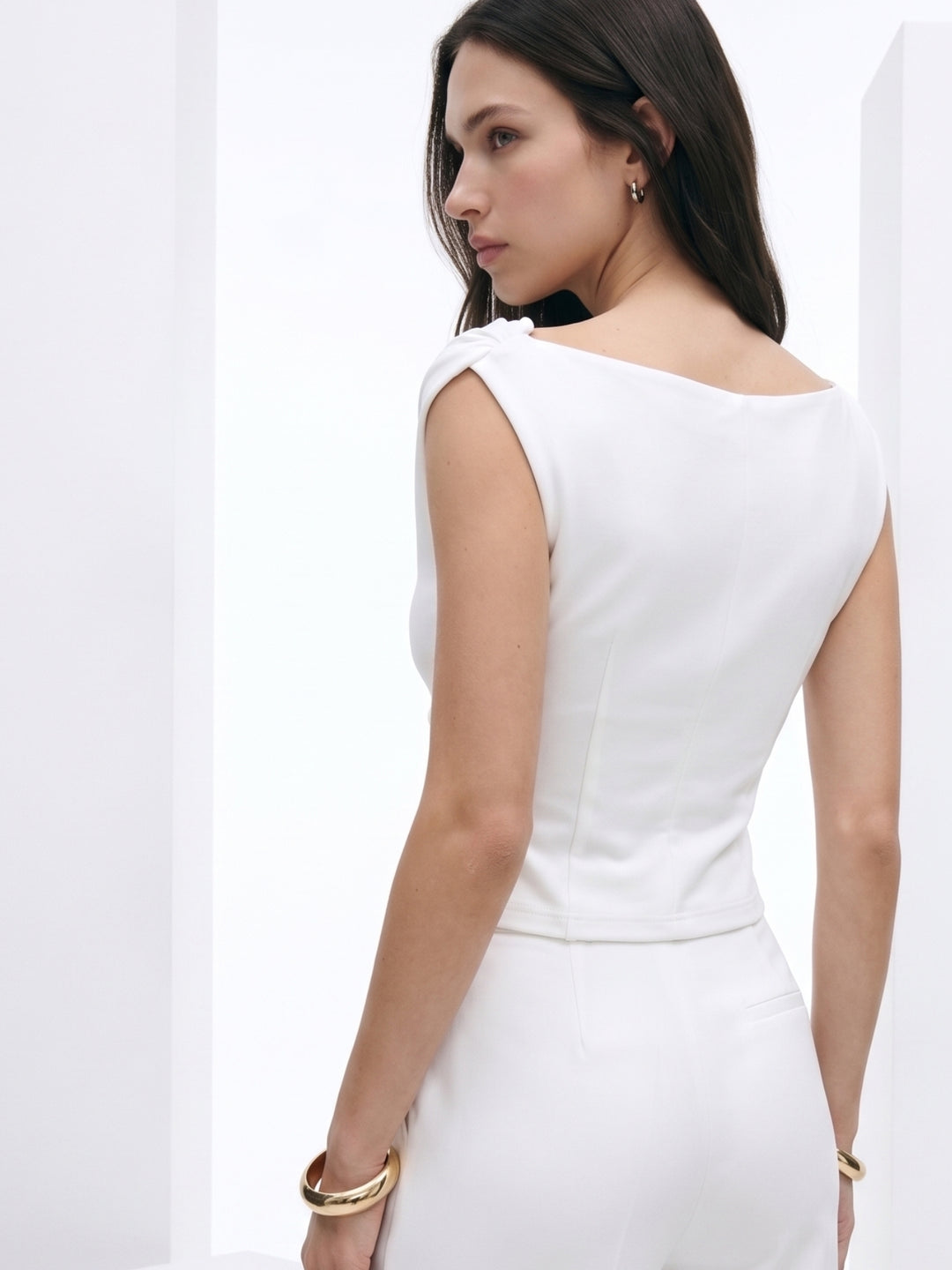 White One Shoulder Wrap Top
