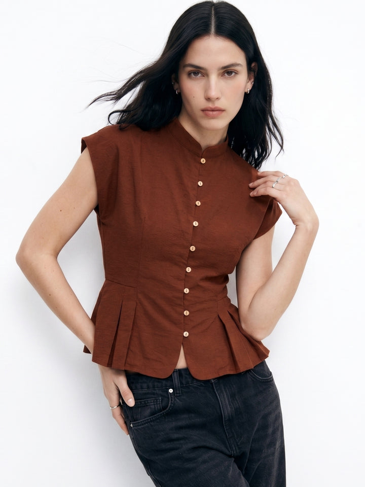 Burgundy Waist Fitted Front Buttoned Top