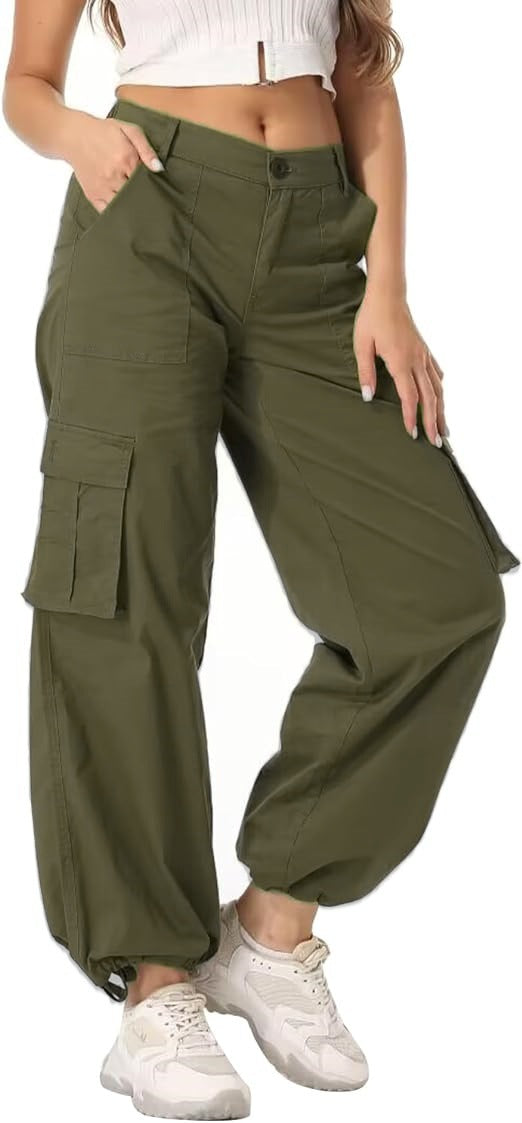 Olive Cargo Pockets Wide Leg Pant