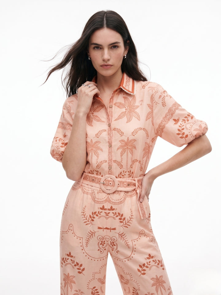 Peach Printed Shirt And Pant Set