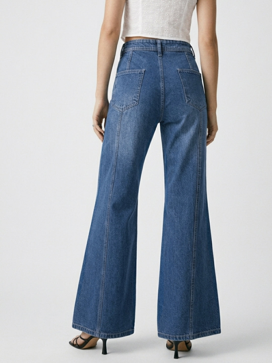 Blue Seam Detail Flared Jeans